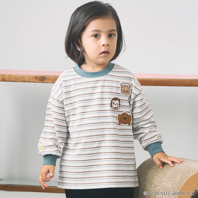 【おさるのジョージ】マルチボーダー長袖Tシャツ （生成）