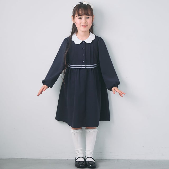 ピンタック衿ワンピース （紺）