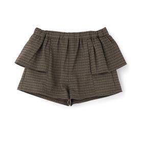 チェックフリルショートパンツ （茶）
