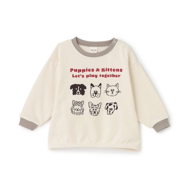 イヌネコゆるキャラミニ裏毛長袖Tシャツ （生成）