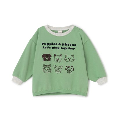 イヌネコゆるキャラミニ裏毛長袖Tシャツ （イエロー グリーン）｜詳細画像
