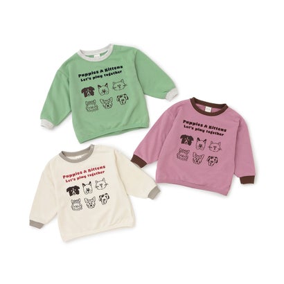 イヌネコゆるキャラミニ裏毛長袖Tシャツ （イエロー グリーン）｜詳細画像
