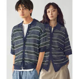 メッシュボーダーポロカーディガン （ネイビー）