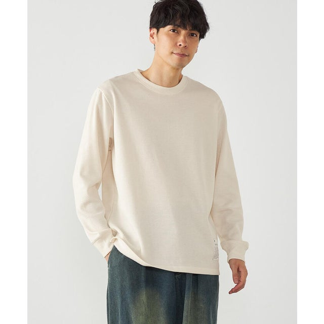 裏起毛ワッフル 長袖Tシャツ （アイボリー）