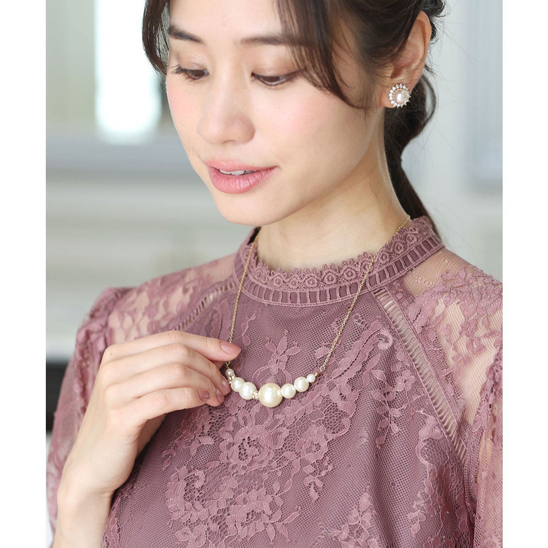 プールヴー PourVous パール＆ストーンネックレス/結婚式ドレス 