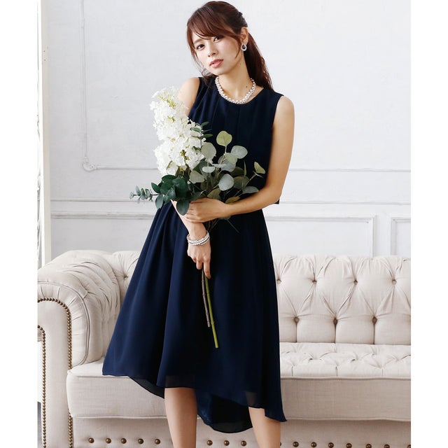 バックフィッシュテールワンピースドレス大きいサイズノースリーブ&ミニ丈結婚式フォーマル ワンピース パーティードレス 20代 30代 40代 （ネイビー）