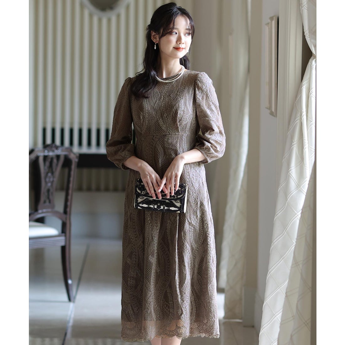 プールヴー PourVous 2WAYパーティードレスお呼ばれ袖あり&ロング結婚 