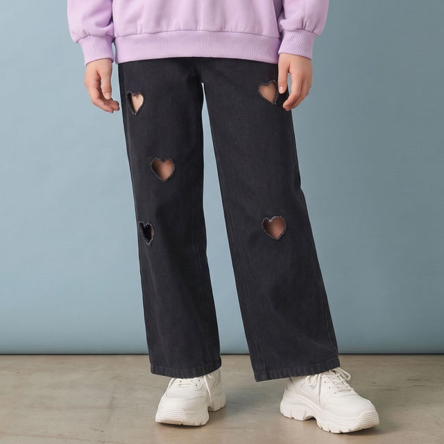 【milky coast】ハートカットデニムロングパンツ （黒）