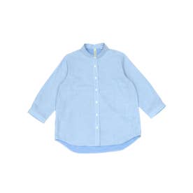 風が通り抜ける Wガーゼシャツ 七分袖 綿100% オフィス カジュアル （ブルー）