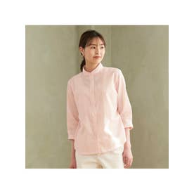風が通り抜ける Wガーゼシャツ 七分袖 綿100% オフィス カジュアル （ピンク）