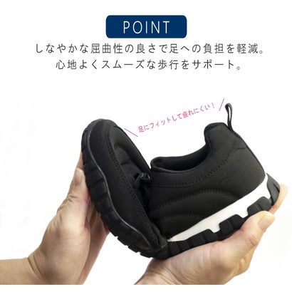 スニーカー レディース 歩きやすい 3E相当 軽量 ゴムシューレース フラットソール 滑りにくい 屈曲 足当たりが気持ちいい 履きやすい （ネイビー）｜詳細画像