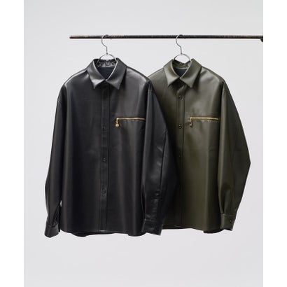 【Lui's】フェイクレザーシャツブルゾン （olive）｜詳細画像