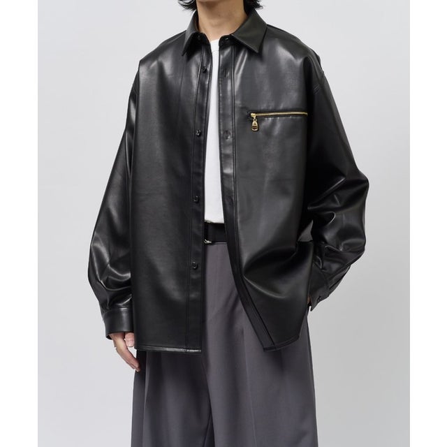 【Lui's】フェイクレザーシャツブルゾン （black）