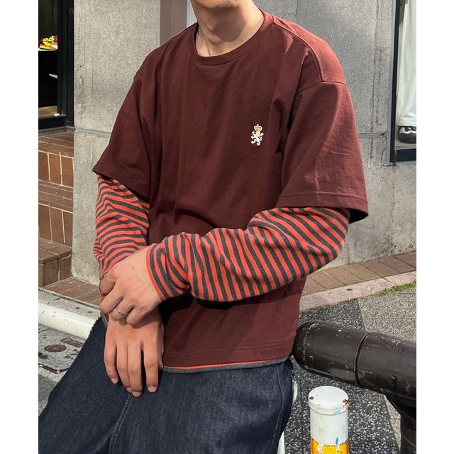 【Ciaopanic】ボーダーレイヤードロンTEE （brown）