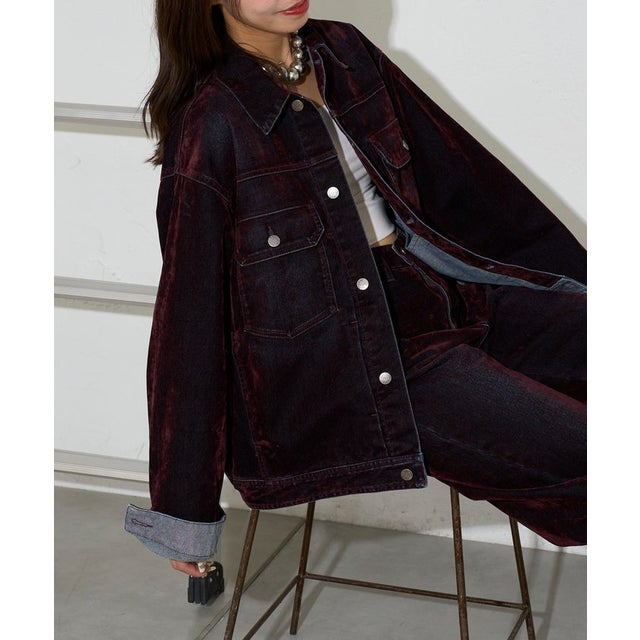 【Ciaopanic】フロッキー加工トラッカージャケット （bordeaux）