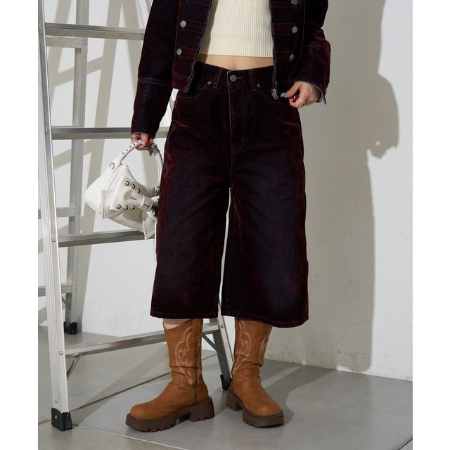 【Ciaopanic】フロッキー加工アンクルジョーツ （bordeaux）