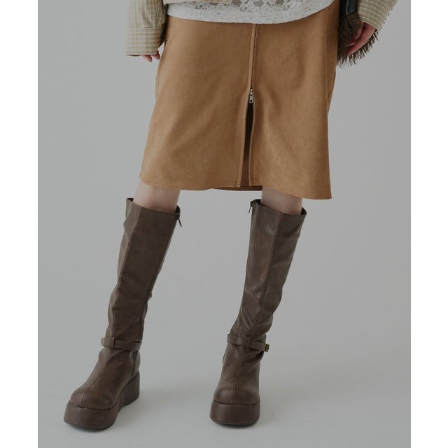 【Kastane】【WHIMSIC】ヴィーガンレザーミディアムスカート （beige）