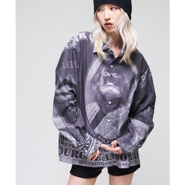 【WHO'S WHO gallery】マルクス紙幣プリントシャツ （black）