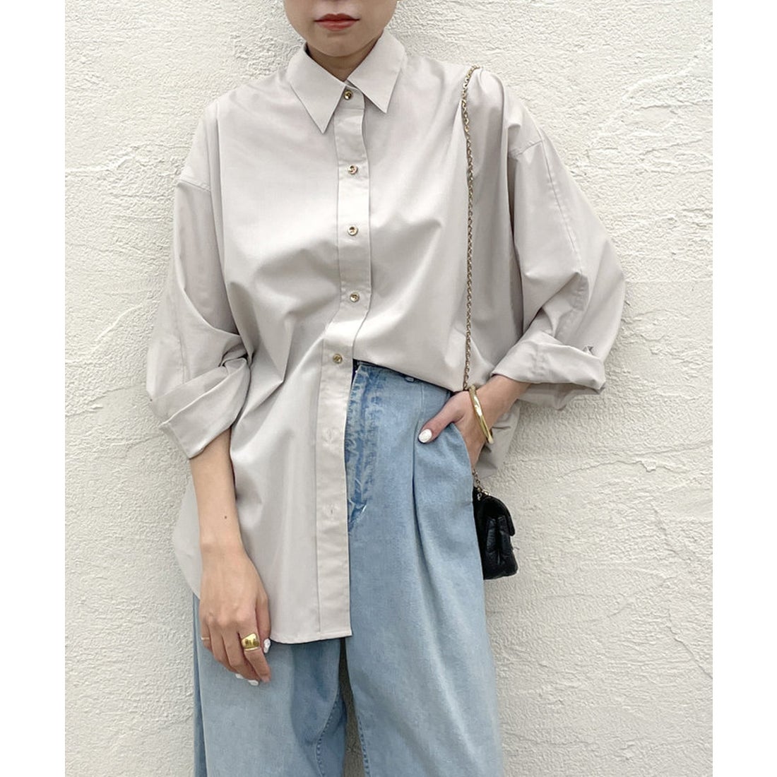 パル PAL 【Loungedress】ライトサテンBIGシャツ （beige