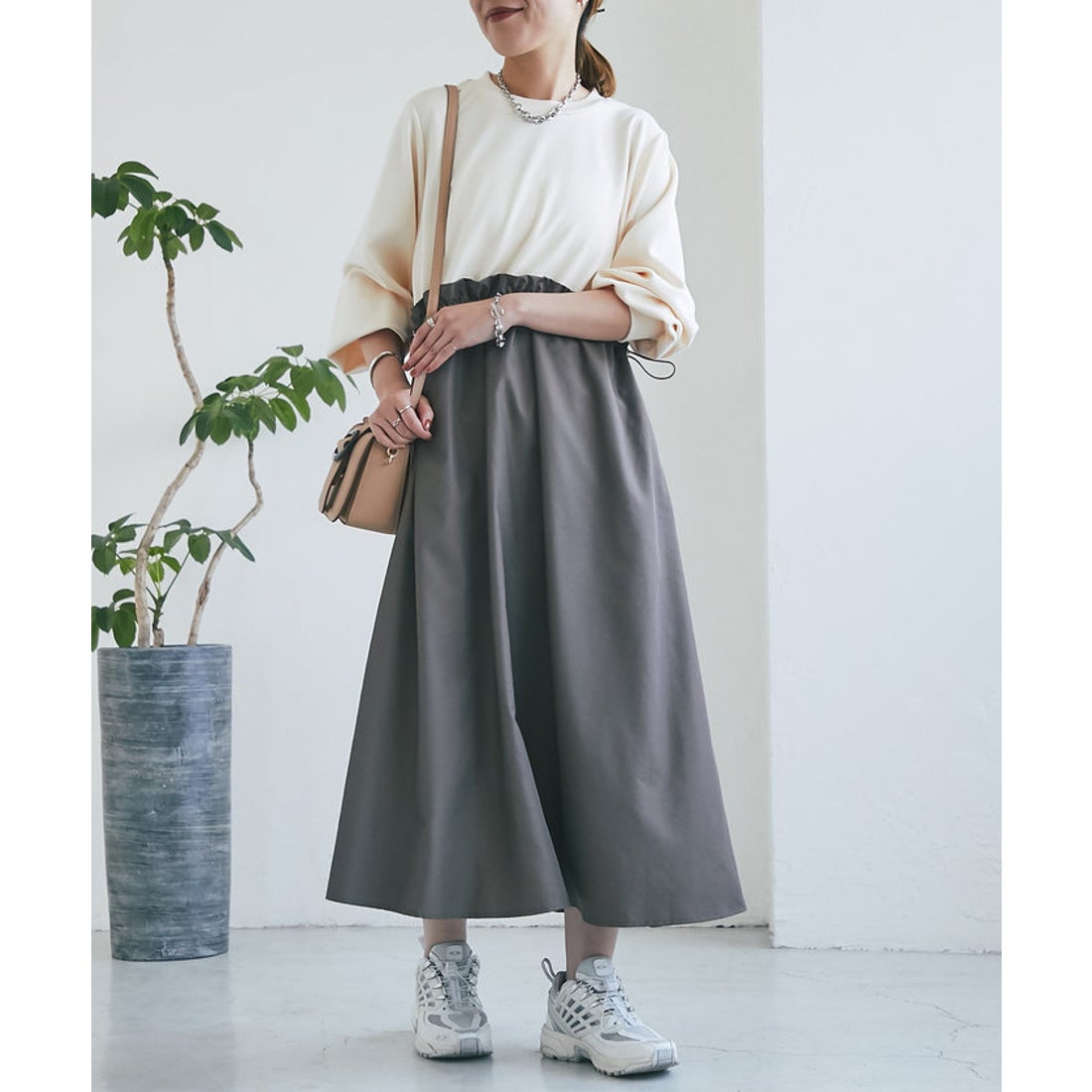 パル PAL 【un dix cors】ドッキングウエスト絞りワンピース （gray