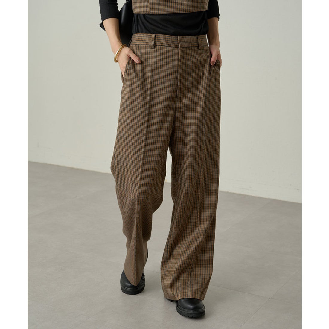 パル PAL 【Loungedress】ヘリンボンワイドパンツ （brown 