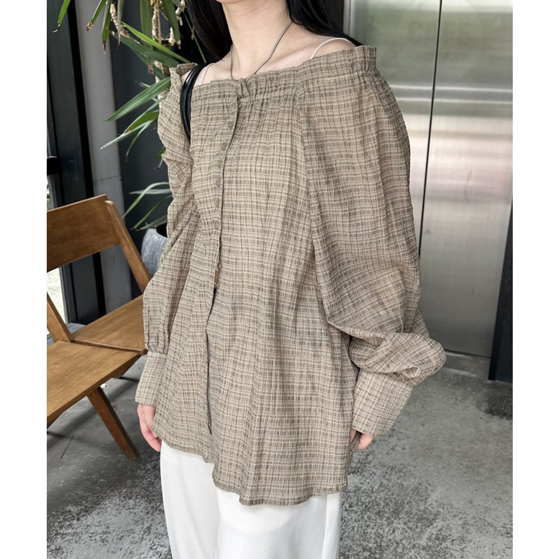 パル PAL 【mystic】シアーチェックブラウス （beige） -ファッション 