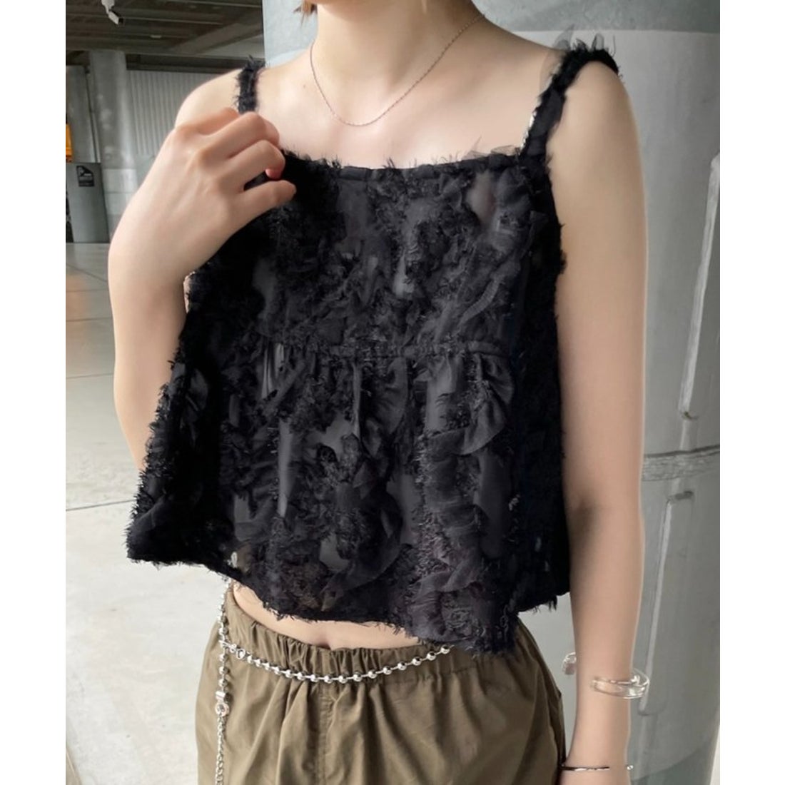 パル PAL 【mystic】フェザーキャミソール （black） - ファッション