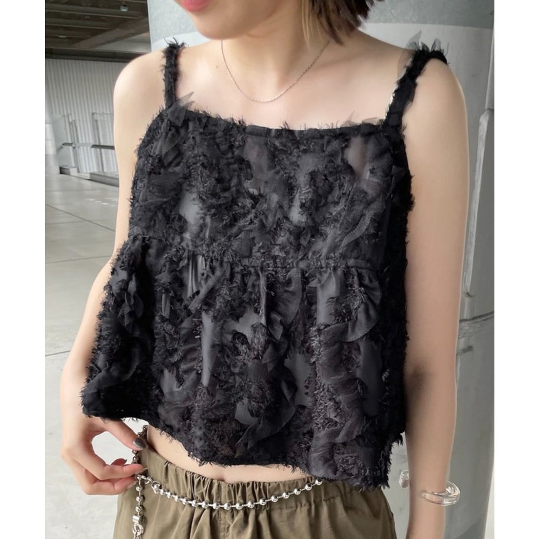 パル PAL 【mystic】フェザーキャミソール （black） - ファッション