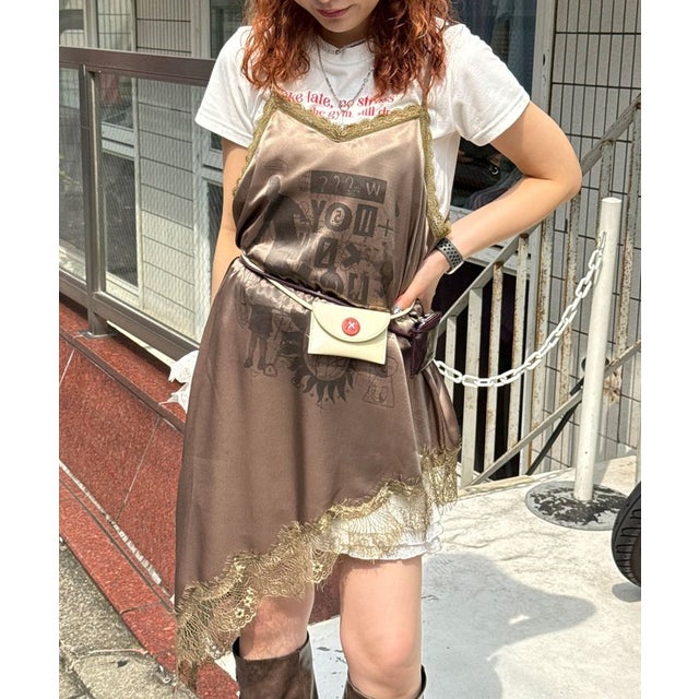【Ciaopanic】サテンプリントアシメキャミワンピース （brown）
