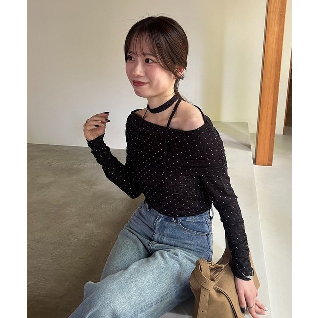 【CAPRICIEUX LE'MAGE】【riho企画】ドットドレープロンT （black）