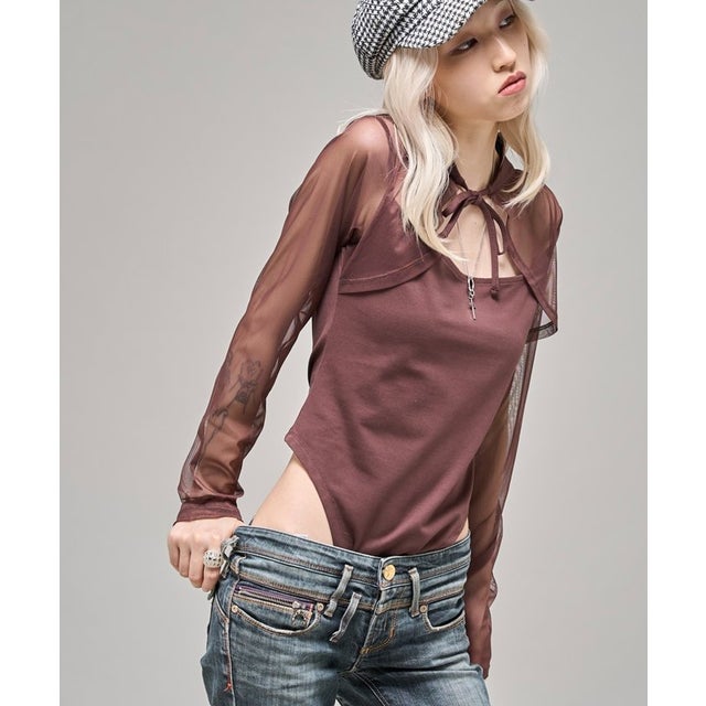 【WHO'S WHO gallery】ホールネックドッキングトップス （brown）