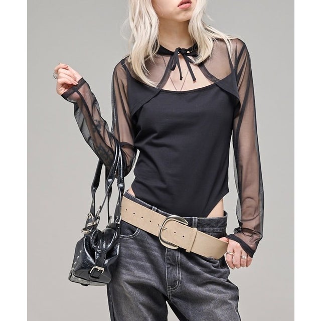 【WHO'S WHO gallery】ホールネックドッキングトップス （black）