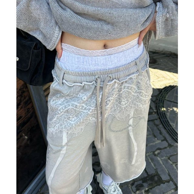 【Ray Cassin】ダメージハーフスウェットパンツ / バミューダパンツ （lightgrey）