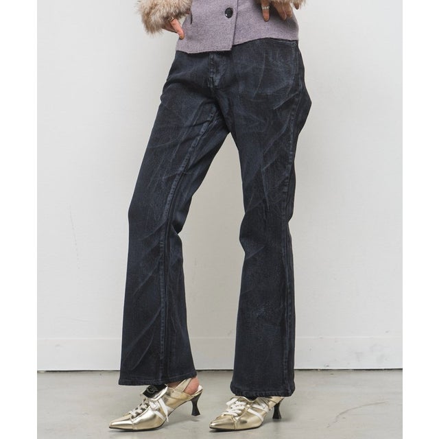【WHO'S WHO gallery】ストレッチ転写加工フレアパンツ （black）