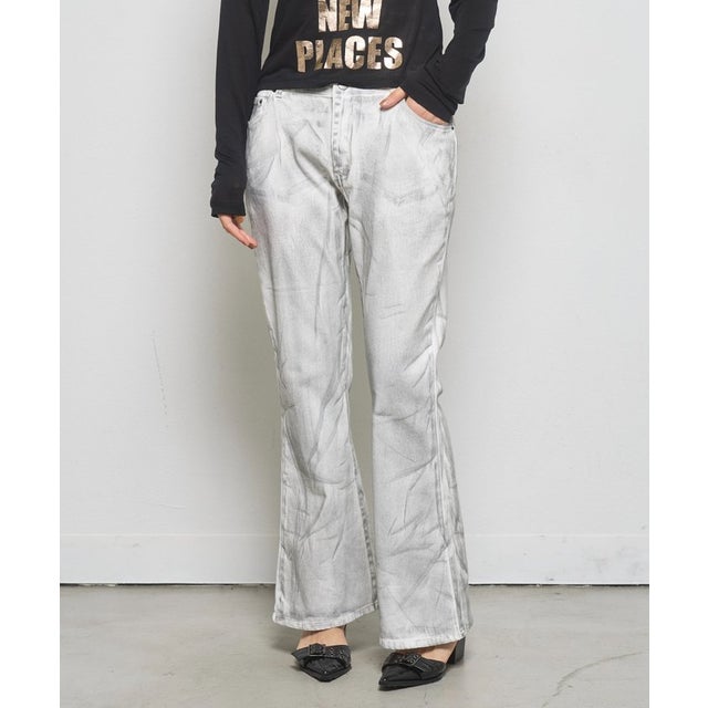 【WHO'S WHO gallery】ストレッチ転写加工フレアパンツ （offwhite）