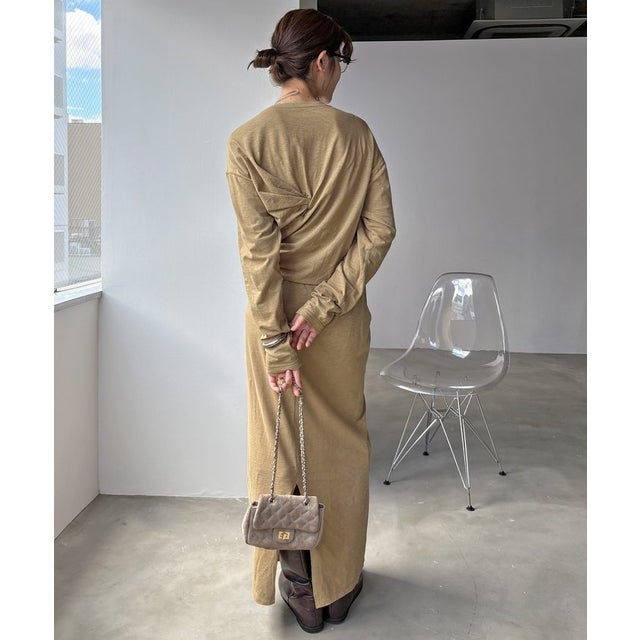【DouDou】スラブドレープワンピース （beige）