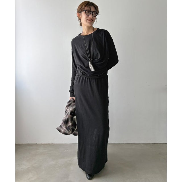 【DouDou】スラブドレープワンピース （black）