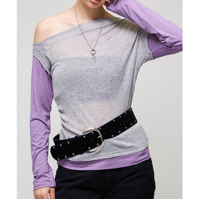 【WHO'S WHO gallery】レイヤードオフショルTEE （gray）
