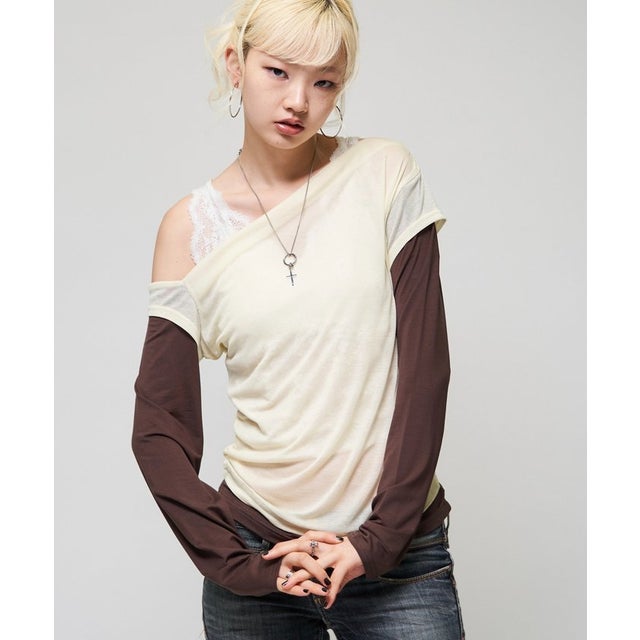 【WHO'S WHO gallery】レイヤードオフショルTEE （yellow）