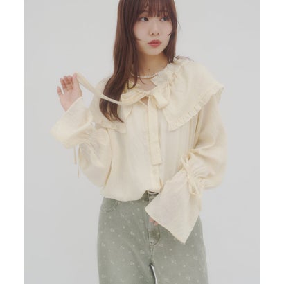 【Discoat】フリルビックカラーボウタイブラウス （offwhite）｜詳細画像