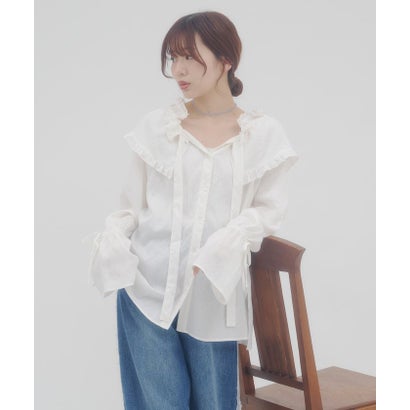 【Discoat】フリルビックカラーボウタイブラウス （offwhite）｜詳細画像