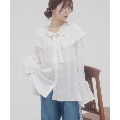 【Discoat】フリルビックカラーボウタイブラウス （offwhite）｜詳細画像