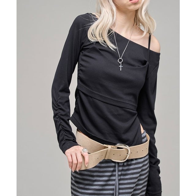 【WHO'S WHO gallery】レイヤードギャザーデザイントップス （black）