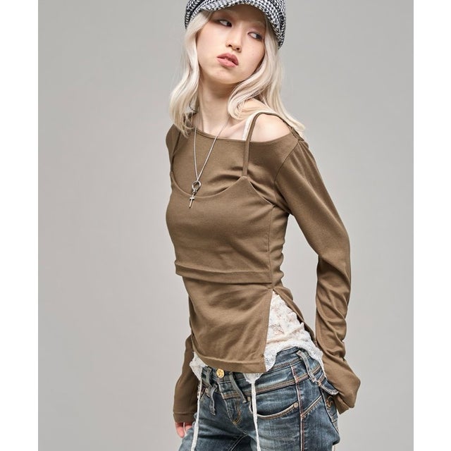 【WHO'S WHO gallery】レイヤードギャザーデザイントップス （khaki）