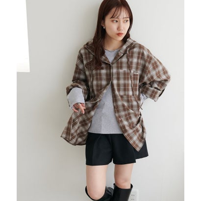 【Discoat】刺繍入りフードシャツ （brown）｜詳細画像