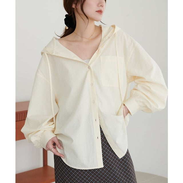 【Discoat】刺繍入りフードシャツ （ivory）