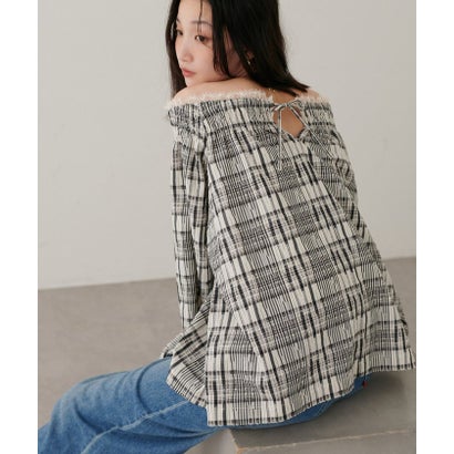 パル PAL 【Discoat】オフショル衿レースチェックブラウス （ivory）｜詳細画像