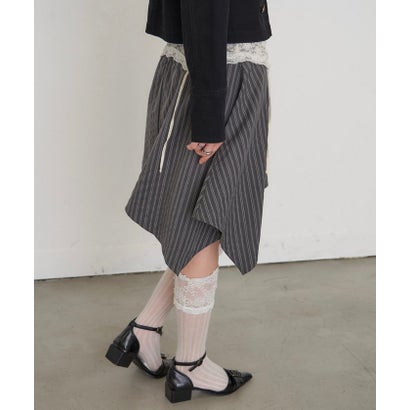 【WHO'S WHO gallery】ストライプアシメミディスカート （gray）｜詳細画像
