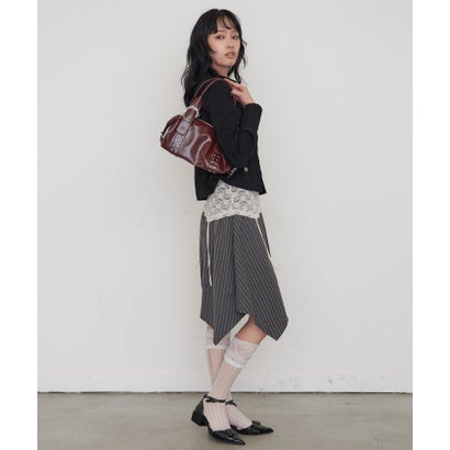 【WHO'S WHO gallery】ストライプアシメミディスカート （gray）｜詳細画像
