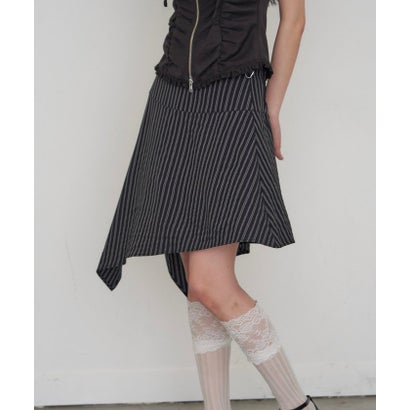 【WHO'S WHO gallery】ストライプアシメミディスカート （gray）｜詳細画像